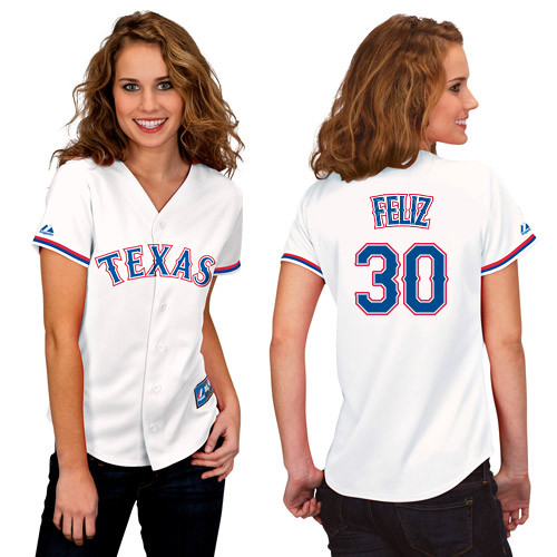Neftali Feliz #30 mlb Jersey-Texas Rangers Women's Authentic Home White Cool Base Baseball Jersey